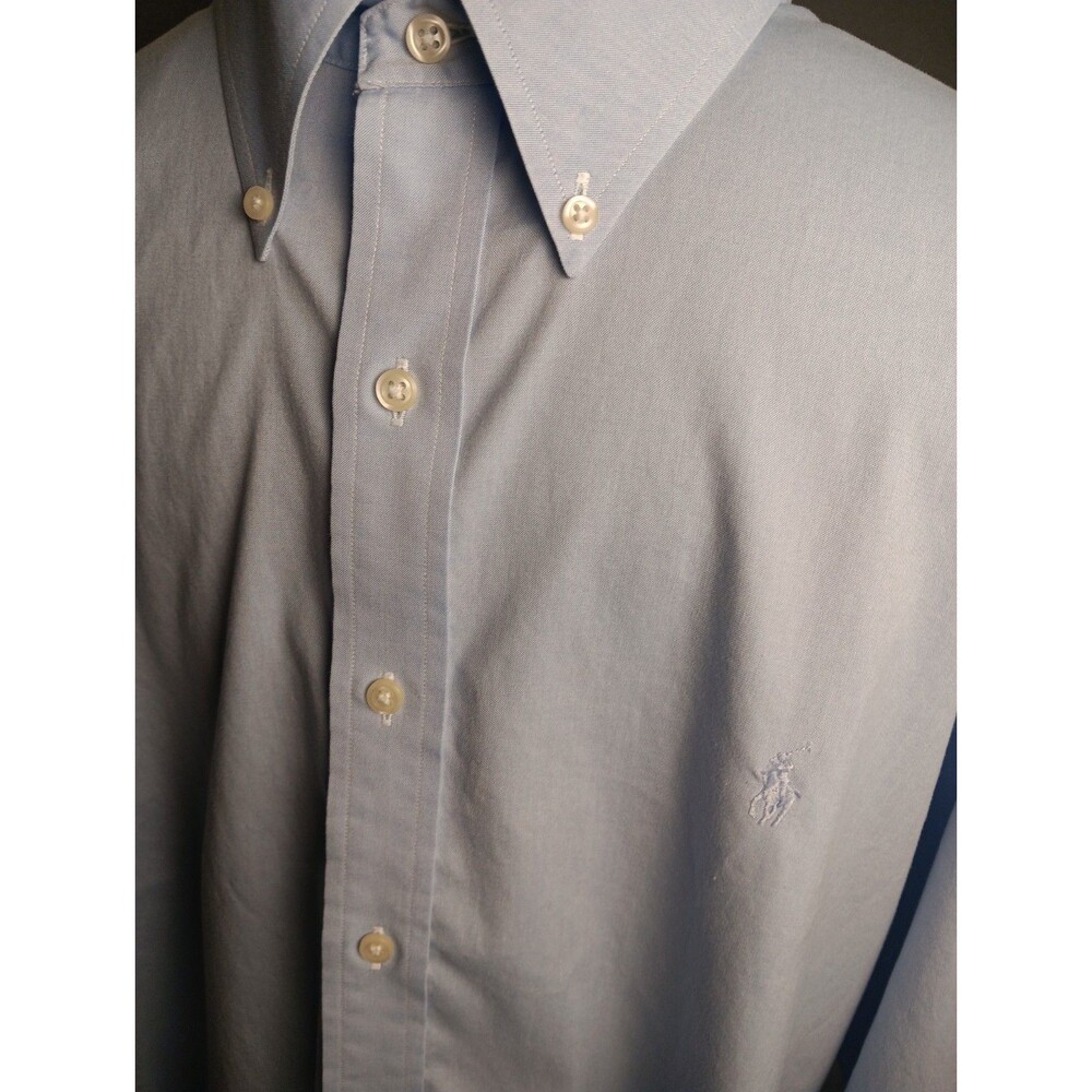 Polo Ralph Lauren Shirt Mens (18 36/37) All Blue Pony Non-Iron Button Down EUC - Picture 4 of 12
